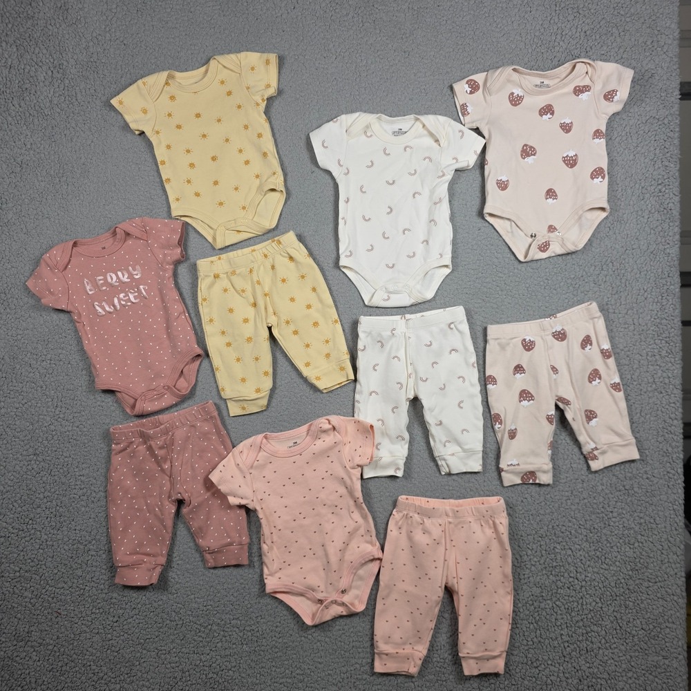 Baby Girl 2 Piece Set Size 3M Lot of 5 Pink Cotton Short Sleeve and Pull On